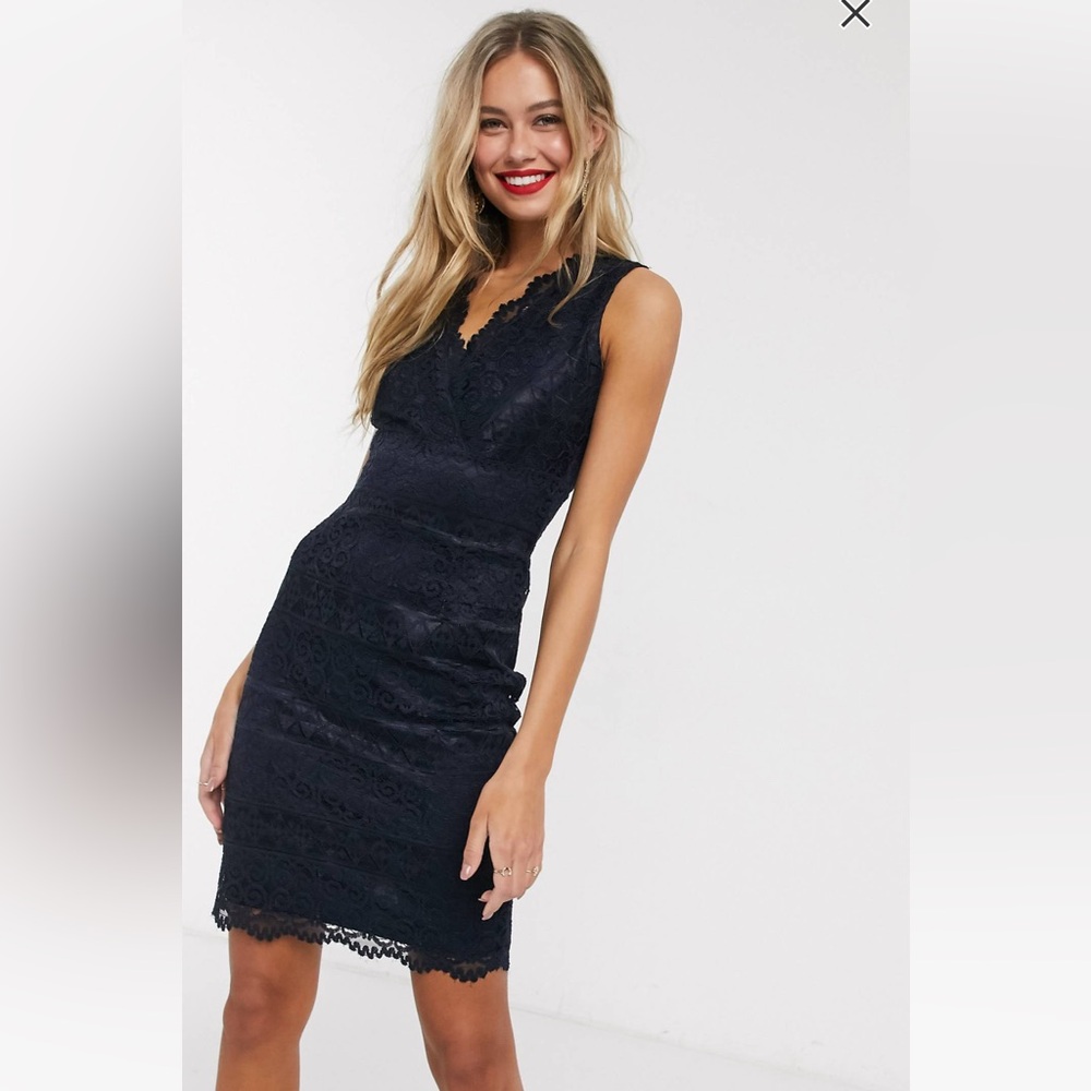 Navy Lace Midi Bodycon Dress
